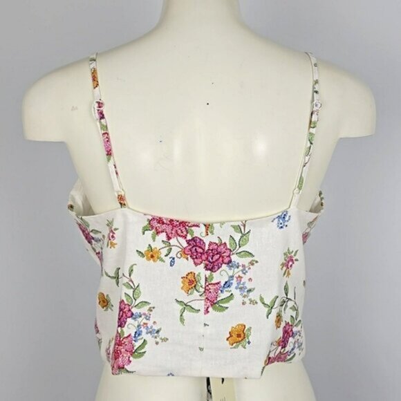 NWT Rachel Zoe Women White Linen Blend Crop Cami Top Knot Embroidery Print Sz S - Picture 2 of 12